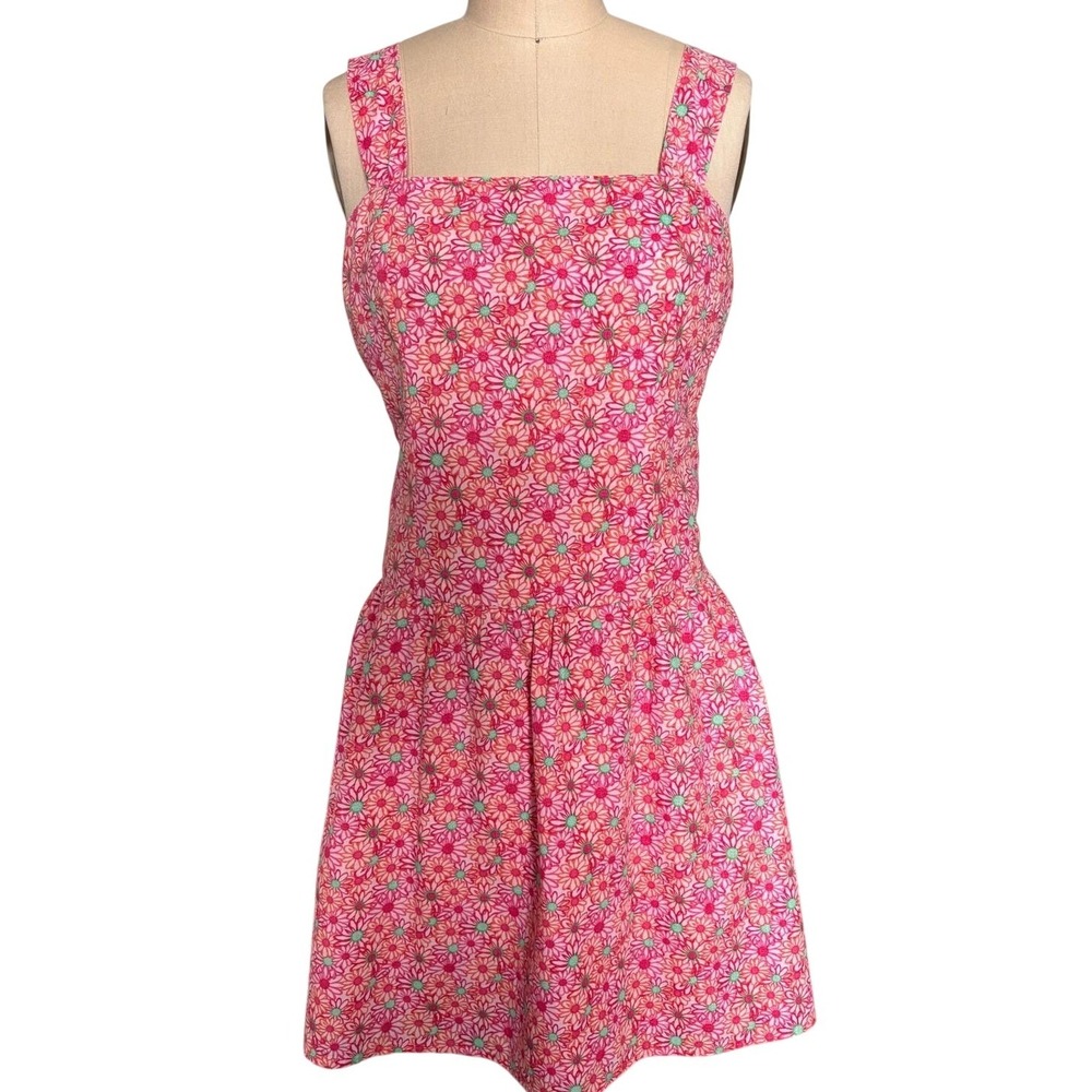 Unbranded Vintage Floral Mini Dress Womens M Pink Daisy Print Drop Waist‎